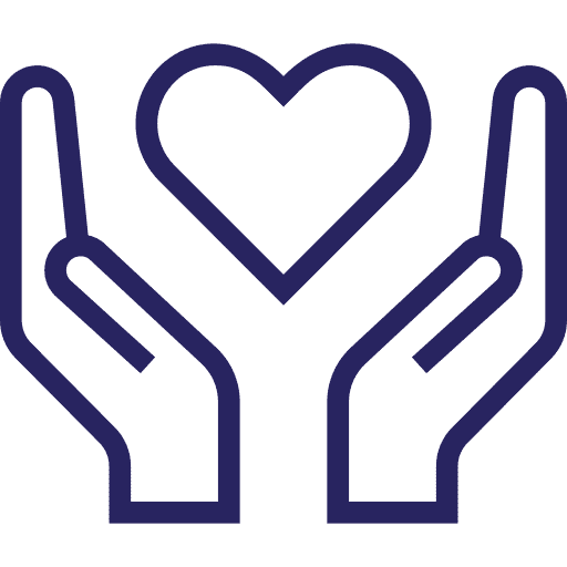 Purple hands holding a heart outline icon