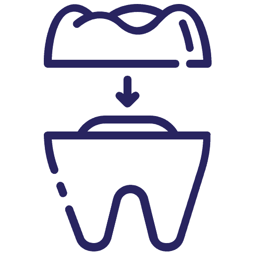 Dental crown placement icon with downward arrow